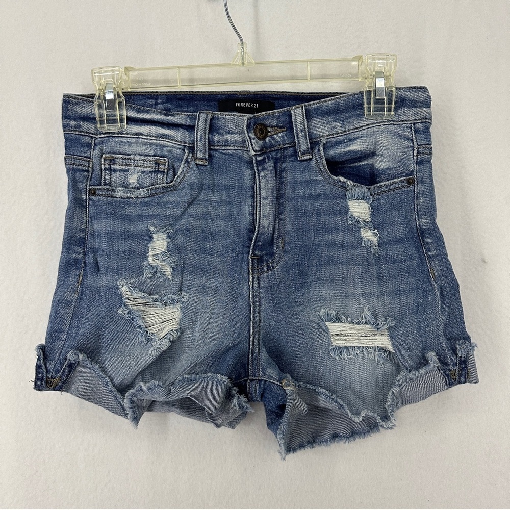 Forever 21 High Waisted Distressed Jean Shorts Womans 27‎ Medium Wash